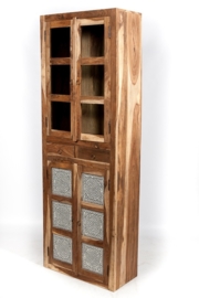 Oriental high display cabinet with clear glass, drawers and mosaic - transparent