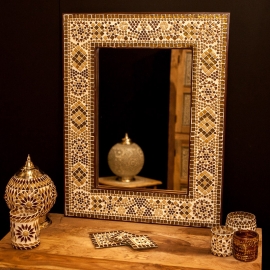 spiegel bruin-beige met mozaïek frame