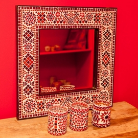 Spiegel rot-orange mit Mosaikrahmen