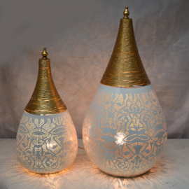 Orientalische Tischlampe im filigranen Stil Tropfen klein - Vintage Gold / Weiß