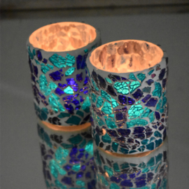 Crackled glass waxinehouder cilinder - blauw