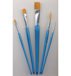 Penselen set Nylon: 2x rond, 2x plat, 1x liner