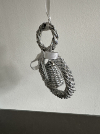 Kerstdeco zilveren hanger met klok