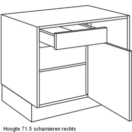 Hoekonderkast met deur, besteklade en legplank(en)