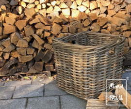 Grote vierkante haardmand grof rotan (58x58x55cm)