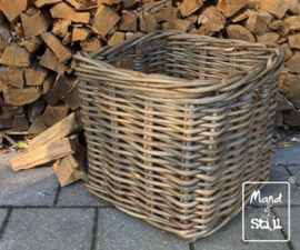 Grote vierkante haardmand grof rotan (58x58x55cm)