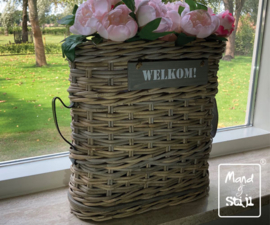 Vensterbankmand split met lederen hengsel (40x18x40cm)