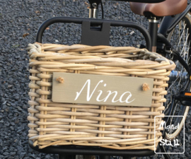 Fietsmandje kinderfiets met lederen decoratie (30x26x20cm)