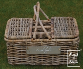 Picknickmand 3 vakken en twee kleppen (55x38x45cm)