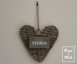 Rotan hartje met naam klein (20x20cm)