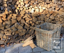 Middelgrote vierkante haardmand grof rotan (45x45x50cm)