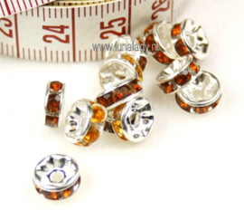 4007 Spacer met rhinestone. 8mm 10 stuks. Amber