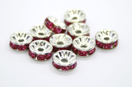 4015 Spacer met rhinestone. 8 mm. 10 stuks. Hard roze