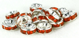 4014 Spacer met rhinestone. 8 mm. 10 stuks. Rood