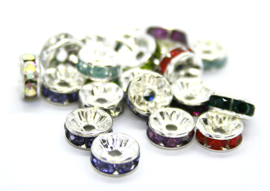 4001 Spacer met rhinestone.  8 mm. 10 stuks. Mix kleuren