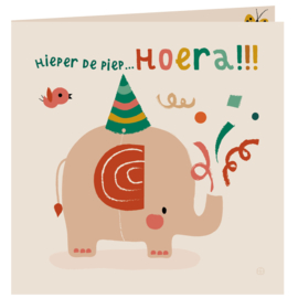 wenskaart Hieper de piep hoera Olifant - BORA illustraties