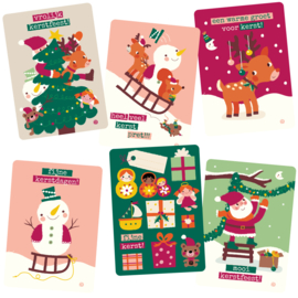 set van 6 kerst ansichtkaarten - BORA illustraties