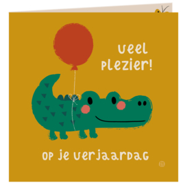 wenskaart Veel plezier op je verjaardag! Krokodil - BORA illustraties