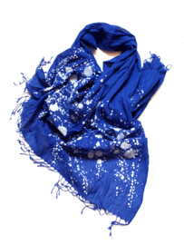 Shawl van biologisch katoen met print - koningsblauw - PiniPiru