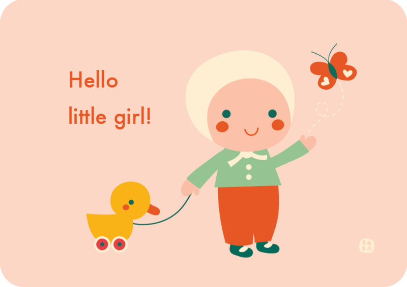ansichtkaart Hello Little girl - BORA illustraties
