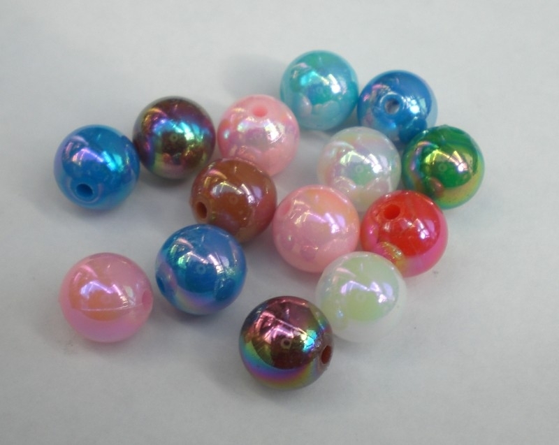 100 x Kralen rond 10mm gekleurde mix AB glans
