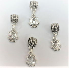 Tibetaans zilveren hanger met cat bedel 4 x