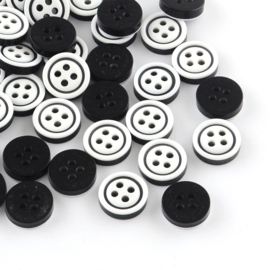 50 Knopen zwart wit 11x3mm