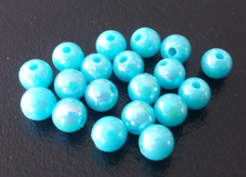 100 Kralen rond 6mm met AB glans turquoise