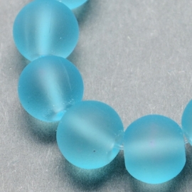 100 Glaskralen frosted aqua 6mm