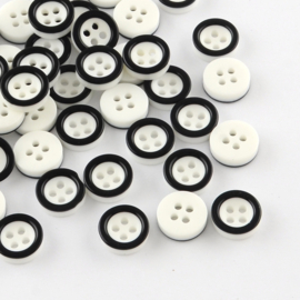 50 Knopen wit zwart 8.5x2.5mm