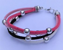 Armband veters zwart wit roze donkerroze