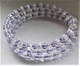 Zelfmaakpakket:spiraal armband lila en wit transparante glaskralen