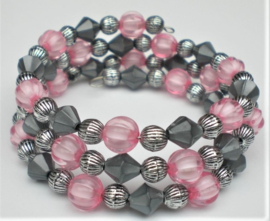 zelfmaak spiraal armband grijs/roze of grijs/wit