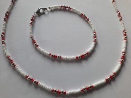 Sieraden maken Ketting en armband  wit rood of wit donkergrijs