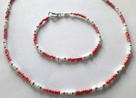 Sieraden maken Ketting en armband  donkergrijs wit of rood wit