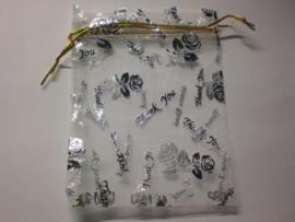 10  x Organza zakjes WIT met roos 9 X 12cm
