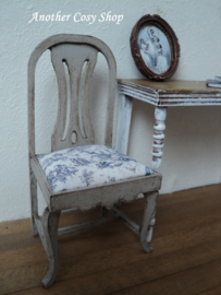 Dollhouse miniature chair blue fabric in 1"scale