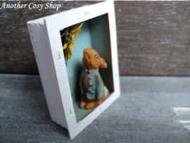 Dollhouse miniature shadow box with rabbit in 1" scale