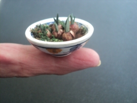 Puppenstuben-Miniatur-Blumenzwiebeln in weißer Schale 1:12
