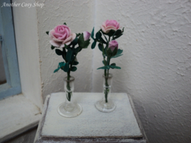 Dollhouse miniature glass vase with roses in 1" scale