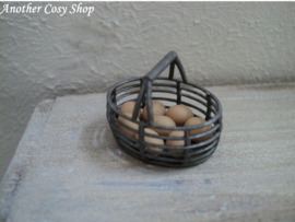 Dollhouse  miniature basket with eggs in one inch scale