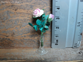 Dollhouse miniature glass vase with roses in 1" scale