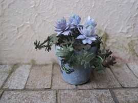 Dollhouse miniature blooming plant in blue pot 1" scale