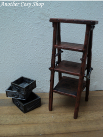 Dollhouse miniature ladder with containers 1"scale