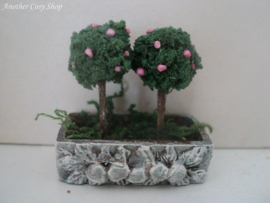 Dollhouse miniature  planter  with bonsai trees in  1" scale