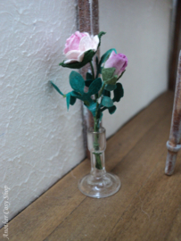 Dollhouse miniature glass vase with roses in 1" scale