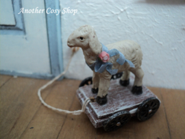 Dollhouse miniature pull cart with sheep 1" scale (1:12)