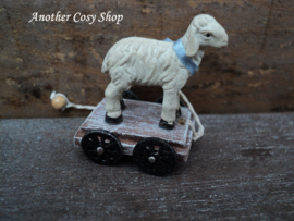 Dollhouse miniature pull cart with sheep 1" scale (1:12)