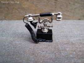 Poppenhuis miniatuur ouderwetse zwarte telefoon schaal 1:12