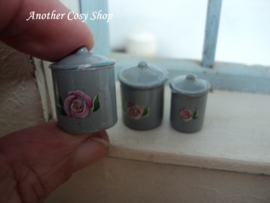 Dollhouse miniature storage canisters gray in 1" scale
